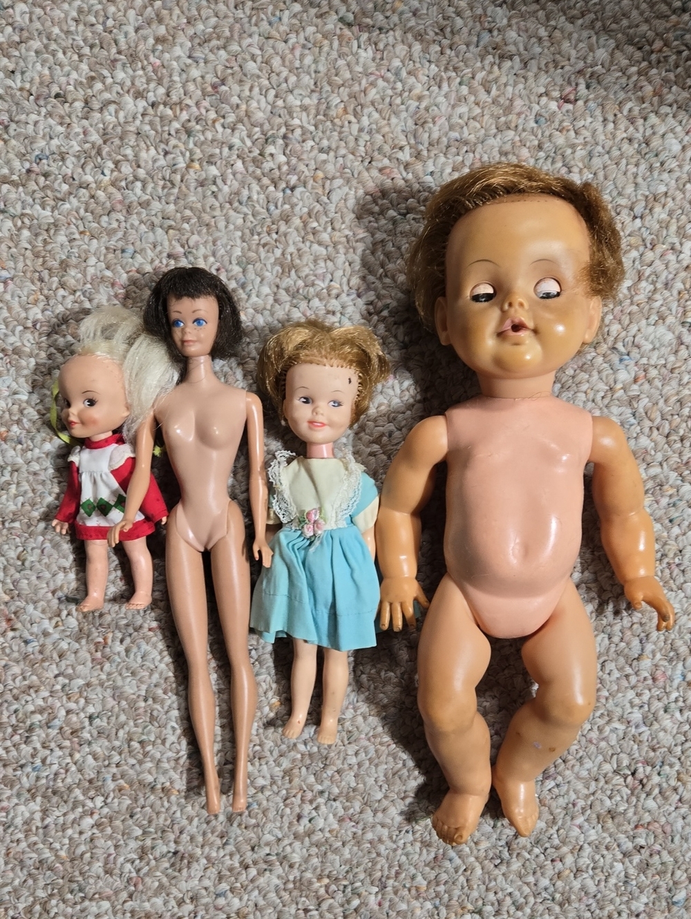 Vintage Assorted Kids Dolls Set - Blonde, Brown, Blue Dress